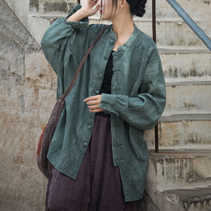Chaqueta con frente abierto de meditación Zen de manga larga con botón de rana y teñido anudado de Buddha Stones - image 14