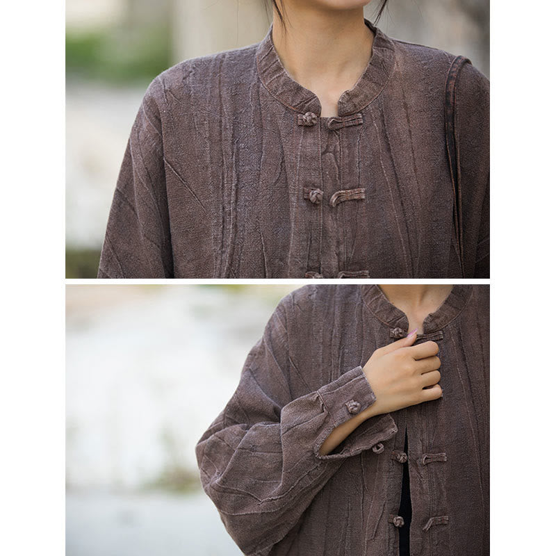 Chaqueta con frente abierto de meditación Zen de manga larga con botón de rana y teñido anudado de Buddha Stones - image 27