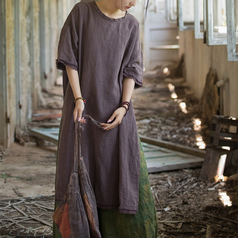 Vestido de longitud media con Buddha Stones Top de lino de ramio con media manga y dobladillo dividido - image 25