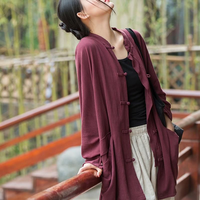 Chaqueta frontal abierta de meditación Zen de manga larga con botones de rana y bolsillos de Buddha Stones - image 2