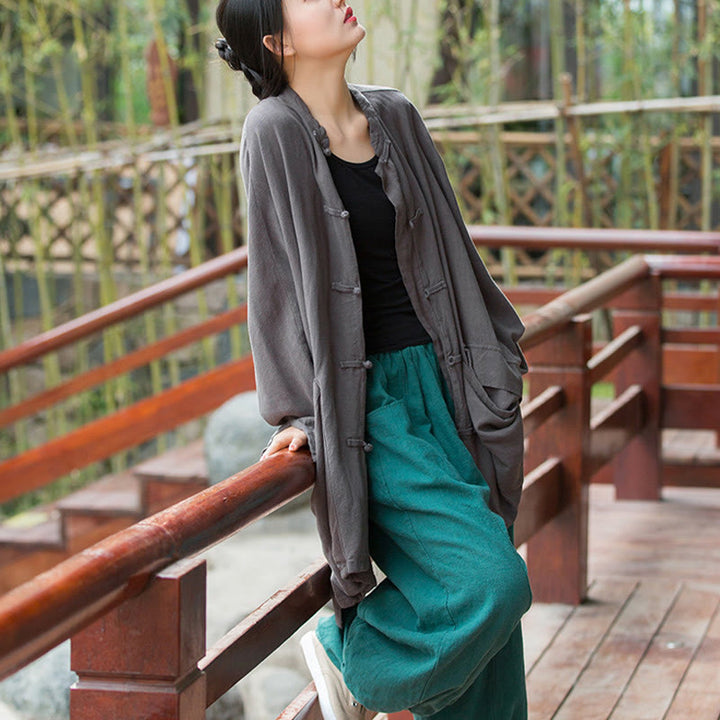 Chaqueta frontal abierta de meditación Zen de manga larga con botones de rana y bolsillos de Buddha Stones - image 22