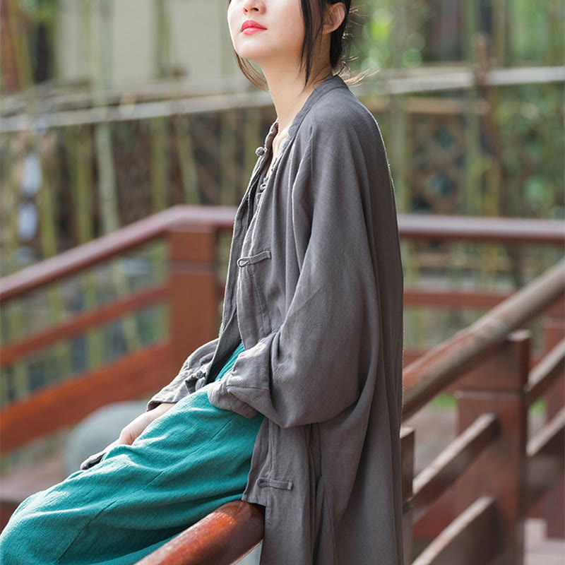 Chaqueta frontal abierta de meditación Zen de manga larga con botones de rana y bolsillos de Buddha Stones - image 18