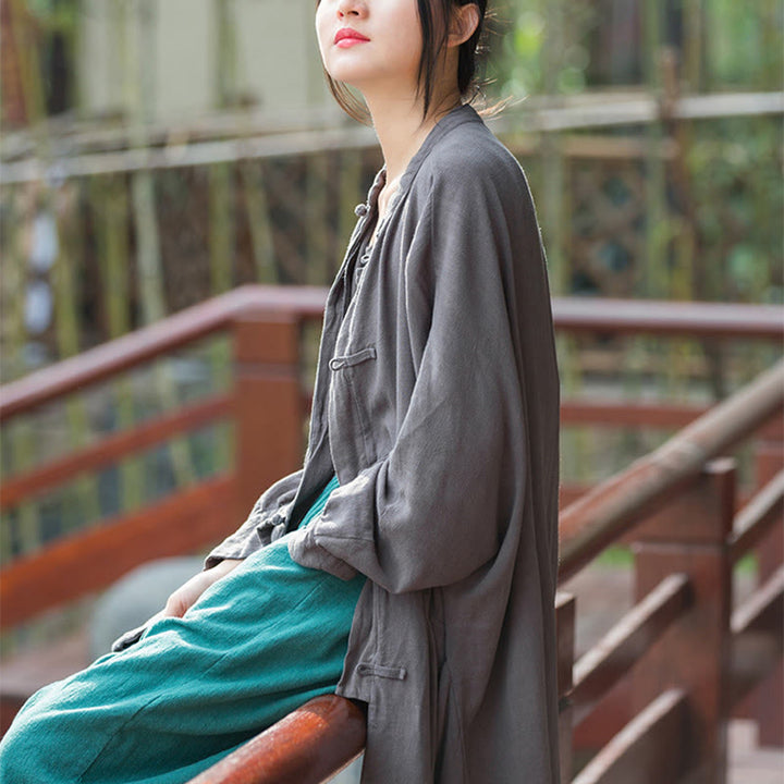 Chaqueta frontal abierta de meditación Zen de manga larga con botones de rana y bolsillos de Buddha Stones - image 18