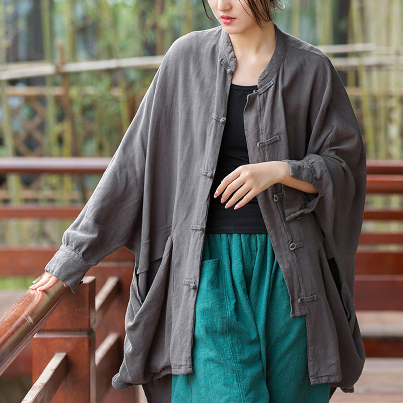 Chaqueta frontal abierta de meditación Zen de manga larga con botones de rana y bolsillos de Buddha Stones - Gris, US4-14, UK/AU8-18, EU36-46 (F) - image 13