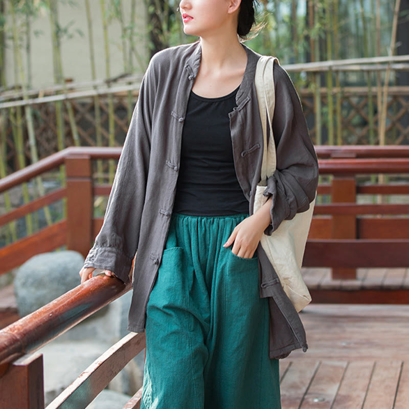 Chaqueta frontal abierta de meditación Zen de manga larga con botones de rana y bolsillos de Buddha Stones - image 19