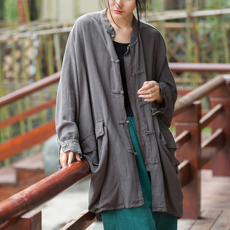 Chaqueta frontal abierta de meditación Zen de manga larga con botones de rana y bolsillos de Buddha Stones - image 14