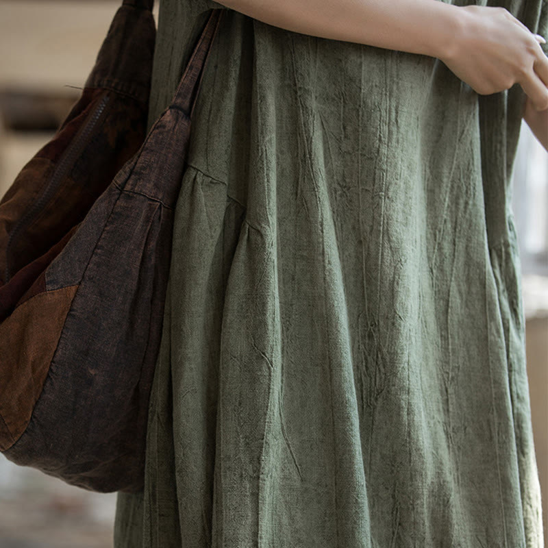 Vestido midi con cuello en V y teñido anudado hecho a mano con Buddha Stones Vestido de manga corta de lino - image 6