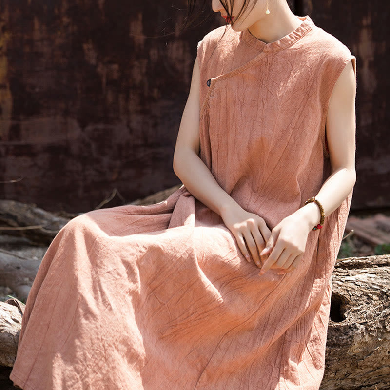 Vestido midi teñido anudado hecho a mano con Buddha Stones Vestido sin mangas de lino - image 4