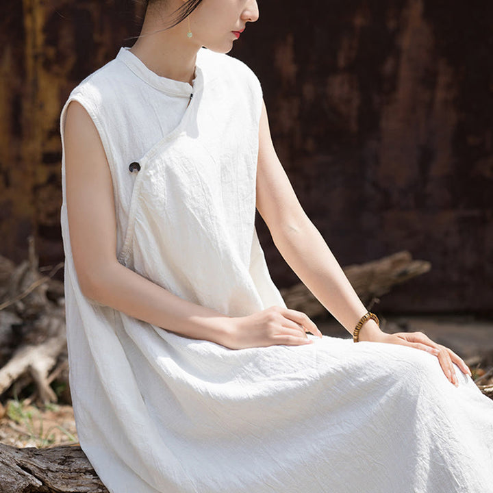 Vestido midi teñido anudado hecho a mano con Buddha Stones Vestido sin mangas de lino - image 15