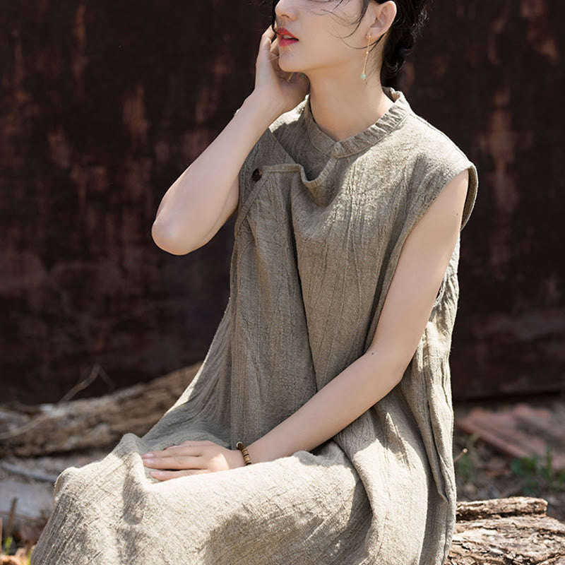 Vestido midi teñido anudado hecho a mano con Buddha Stones Vestido sin mangas de lino - image 21