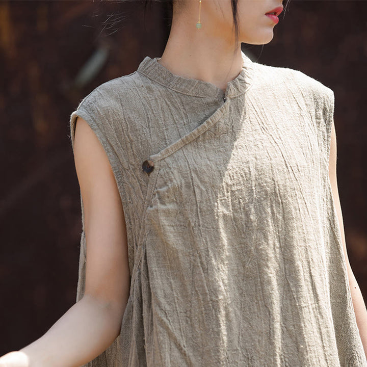 Vestido midi teñido anudado hecho a mano con Buddha Stones Vestido sin mangas de lino - image 23