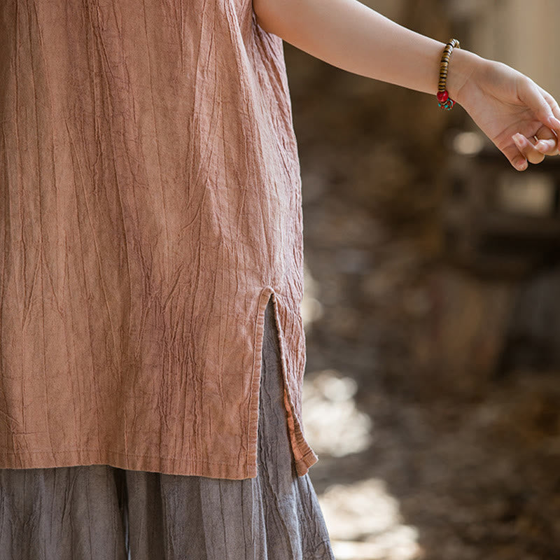 Camiseta sin mangas con botones de rana y lino de ramio teñido anudado hecho a mano con Buddha Stones - image 11