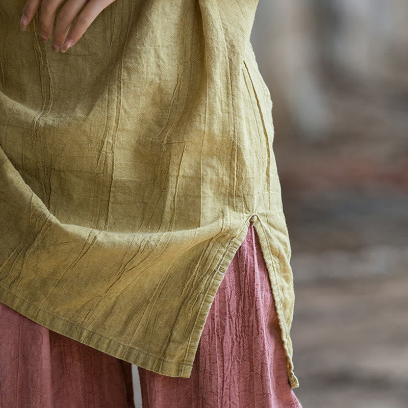 Camiseta sin mangas con botones de rana y lino de ramio teñido anudado hecho a mano con Buddha Stones - image 16