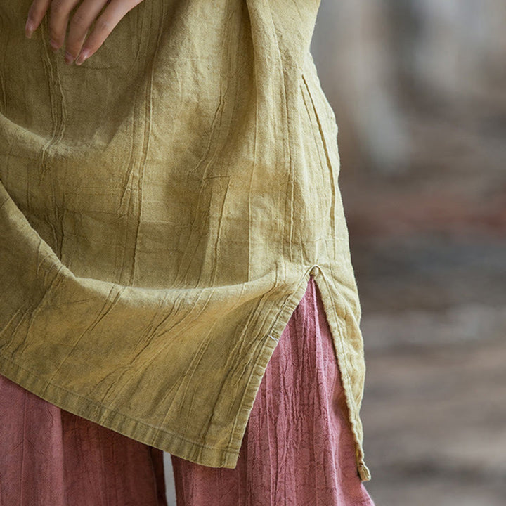 Camiseta sin mangas con botones de rana y lino de ramio teñido anudado hecho a mano con Buddha Stones - image 16