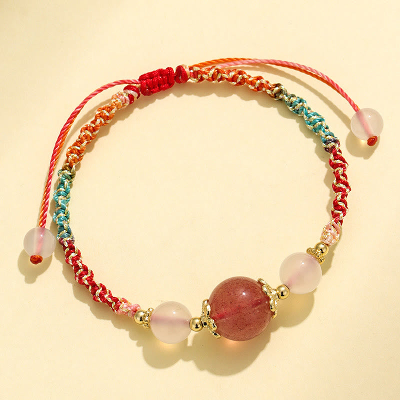 Pulsera de cuerda curativa con cuentas de ágata blanca y prehnita de cristal rosa de cuarzo fresa con Buddha Stones - image 2