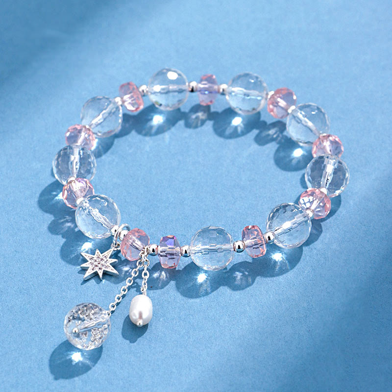 Pulsera con dije de estrella de protección de cristal rosa y cristal blanco con Buddha Stones - Cristal blanco (circunferencia de la muñeca: 14-16 cm) - image 0
