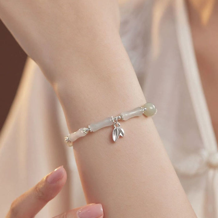 Buddha Stones Pulsera de la suerte con amuleto de bambú y jade Tianshan natural en plata de ley 925 - image 4