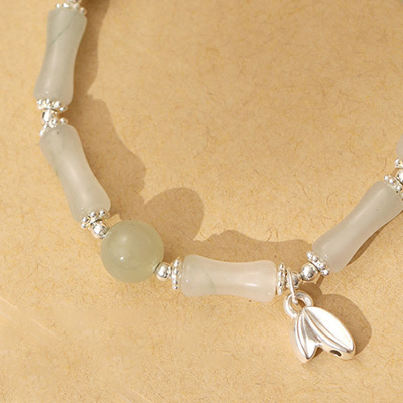 Buddha Stones Pulsera de la suerte con amuleto de bambú y jade Tianshan natural en plata de ley 925 - image 2