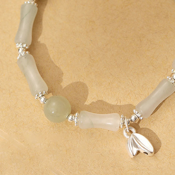 Buddha Stones Pulsera de la suerte con amuleto de bambú y jade Tianshan natural en plata de ley 925 - image 2
