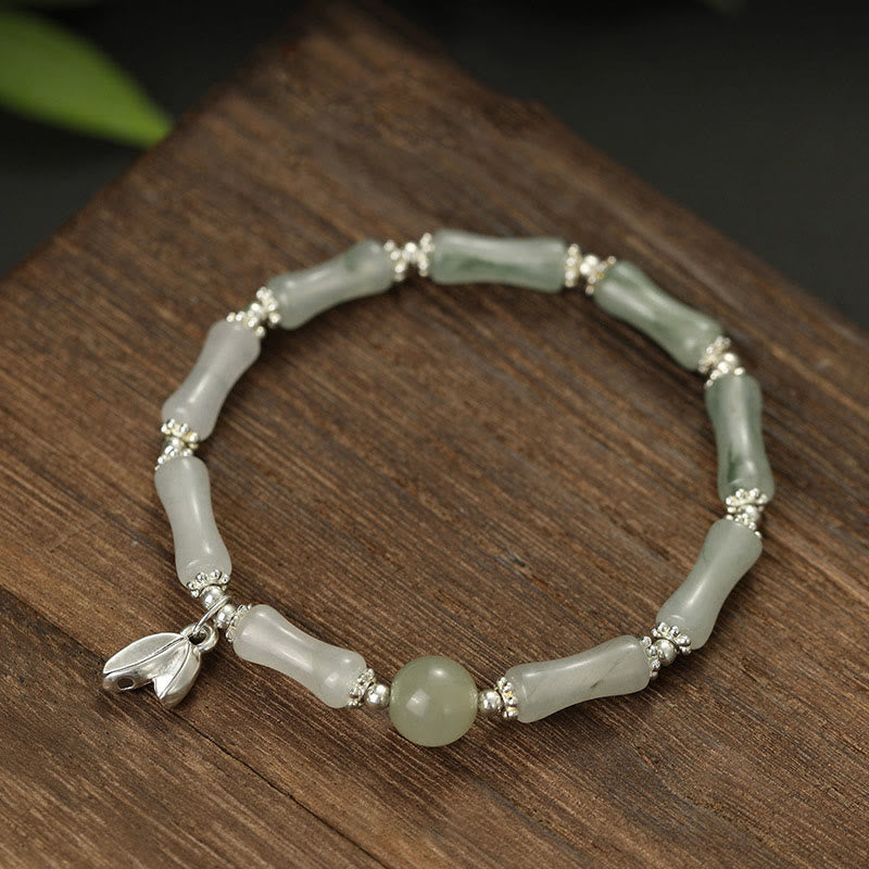 Buddha Stones Pulsera de la suerte con amuleto de bambú y jade Tianshan natural en plata de ley 925 - Jade (circunferencia de la muñeca 14-16 cm) - image 0