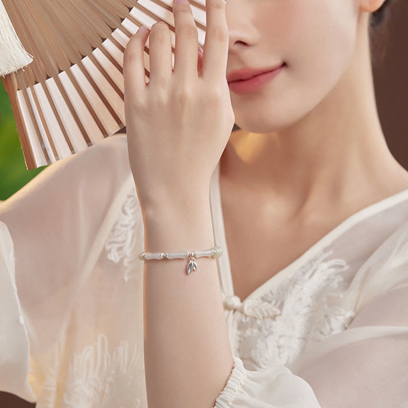 Buddha Stones Pulsera de la suerte con amuleto de bambú y jade Tianshan natural en plata de ley 925 - image 3