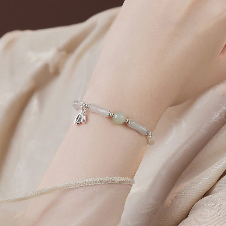 Buddha Stones Pulsera de la suerte con amuleto de bambú y jade Tianshan natural en plata de ley 925 - image 6