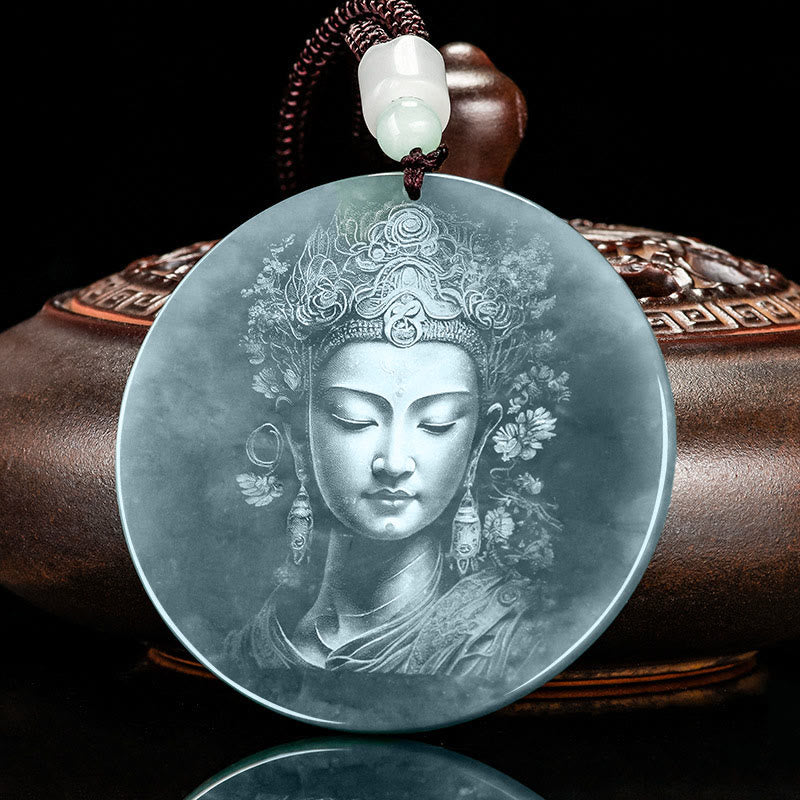 Buddha Stones Kwan Yin Avalokitesvara Jade Abundancia Cadena Collar Colgante - image 1