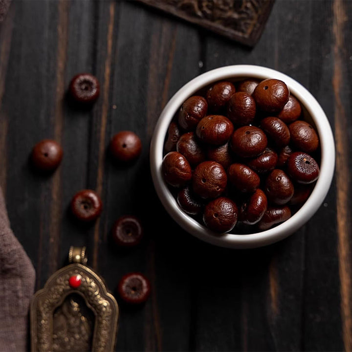 Buddha Stones Pulsera de la paz con 108 cuentas de mala tibetanas, semillas de bodhi moradas, jade cian hetiano, cobre y dorje. - image 20