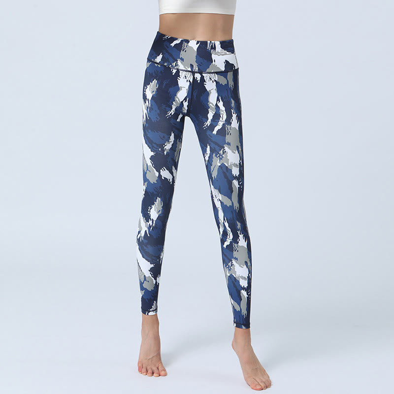 Leggings de cintura alta para mujer con estampado de Buddha Stones - Azul oscuro blanco - US8-10, UK/AU12-14, EU40-42 (XL) - image 1