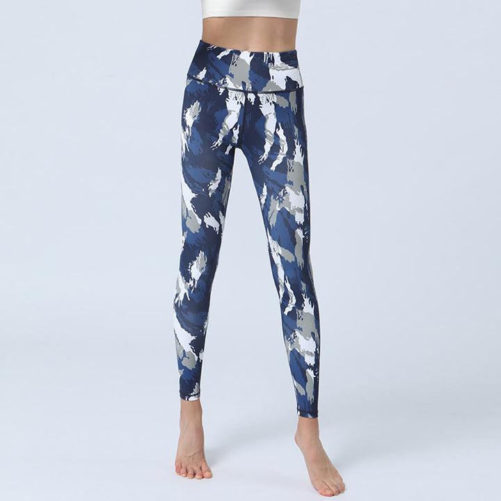 Leggings de cintura alta para mujer con estampado de Buddha Stones - Azul oscuro blanco - US8-10, UK/AU12-14, EU40-42 (XL) - image 1
