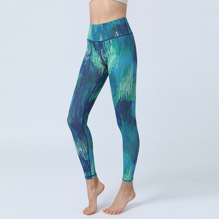 Leggings de cintura alta para mujer con estampado de Buddha Stones , para deportes, fitness, yoga - Verde Azul - US8-10, UK/AU12-14, EU40-42 (XL) - image 7