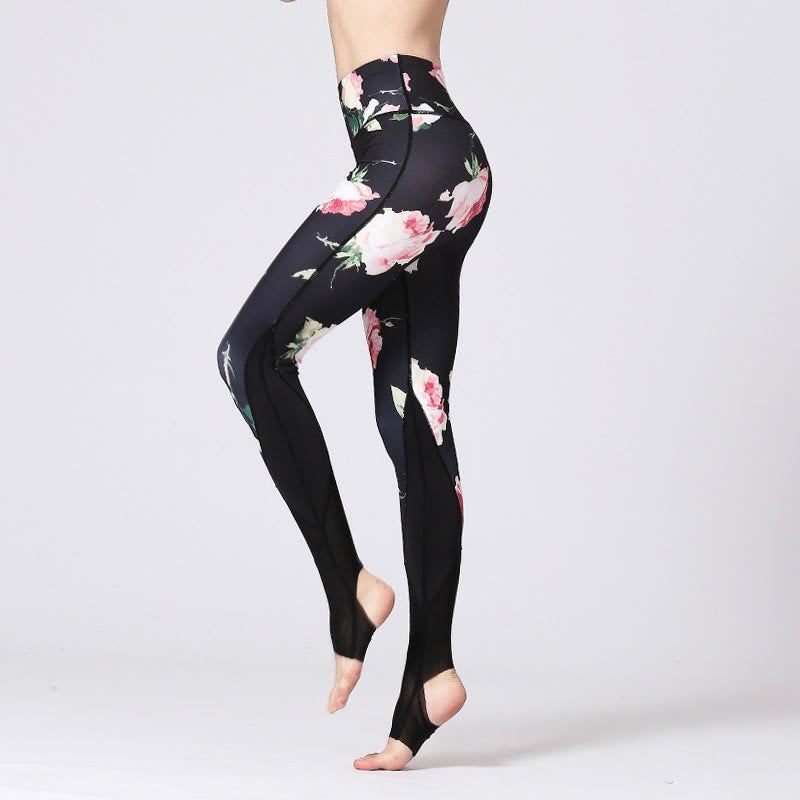 Leggings deportivos de yoga con estampado de flores de peonía rosa y Buddha Stones para mujer - Flor de rosa - US8-10, UK/AU12-14, EU40-42 (XL) - image 1