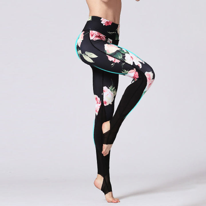 Leggings deportivos de yoga con estampado de flores de peonía rosa y Buddha Stones para mujer - image 2