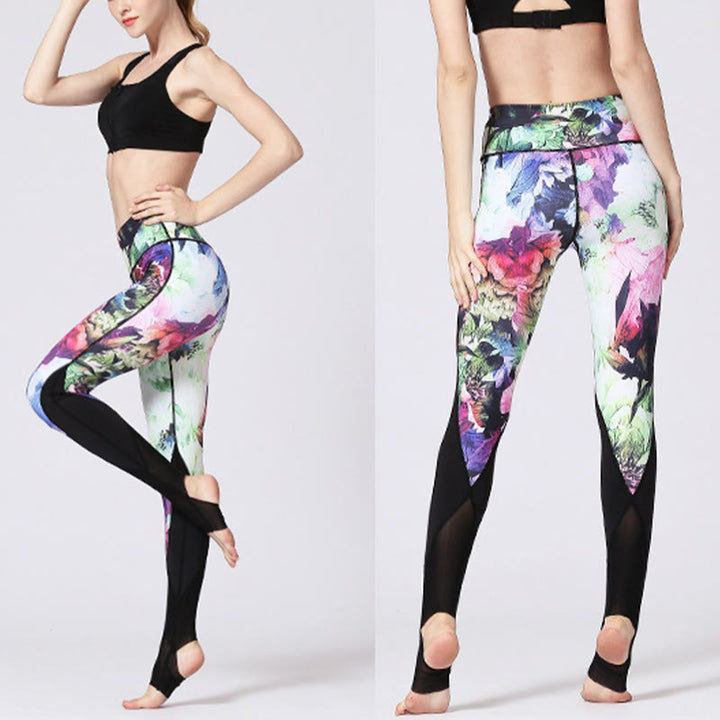 Leggings deportivos de yoga con estampado de flores de peonía rosa y Buddha Stones para mujer - image 15