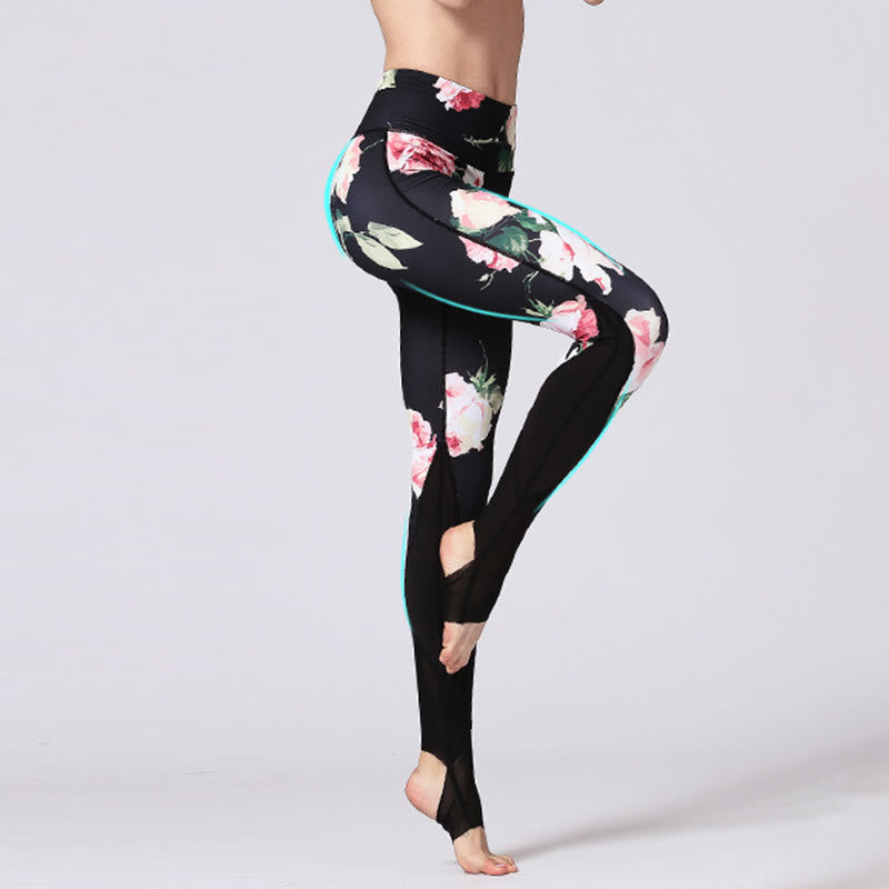 Leggings deportivos de yoga con estampado de flores de peonía rosa y Buddha Stones para mujer - image 3