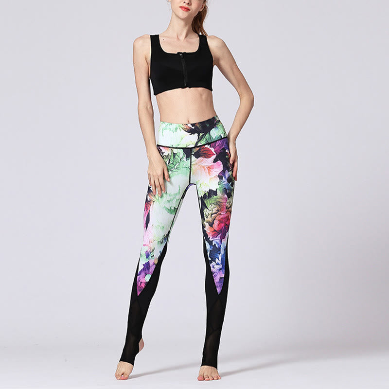 Leggings deportivos de yoga con estampado de flores de peonía rosa y Buddha Stones para mujer - image 12