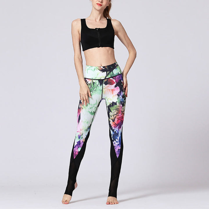 Leggings deportivos de yoga con estampado de flores de peonía rosa y Buddha Stones para mujer - image 13