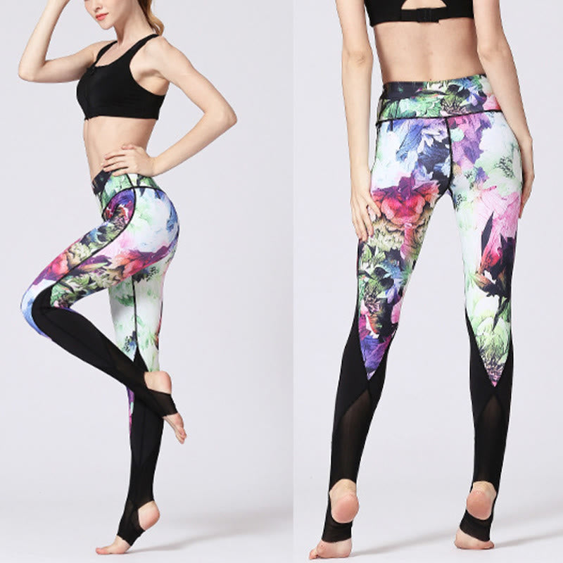 Leggings deportivos de yoga con estampado de flores de peonía rosa y Buddha Stones para mujer - image 14
