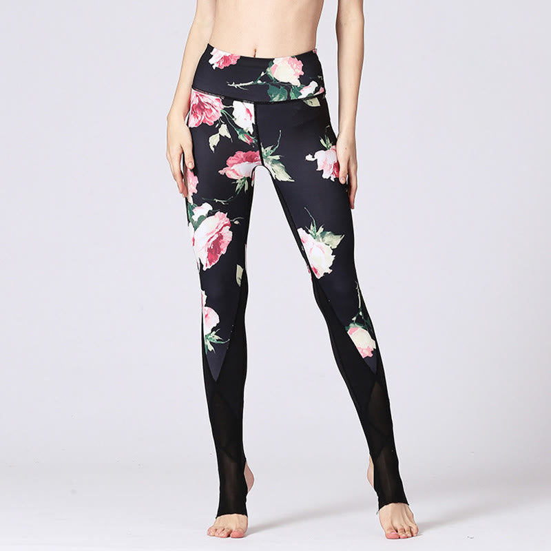 Leggings deportivos de yoga con estampado de flores de peonía rosa y Buddha Stones para mujer - image 3