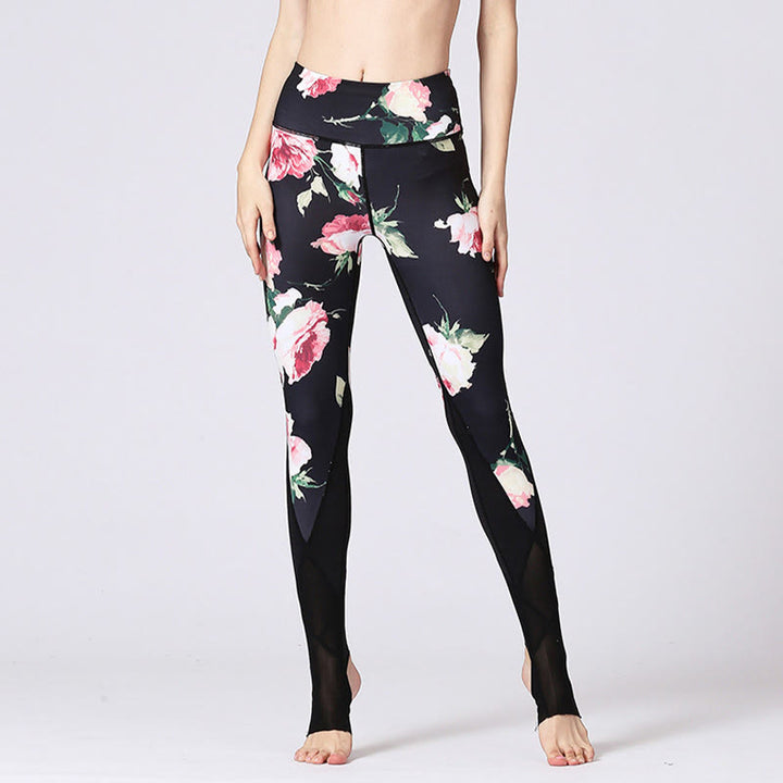 Leggings deportivos de yoga con estampado de flores de peonía rosa y Buddha Stones para mujer - image 3