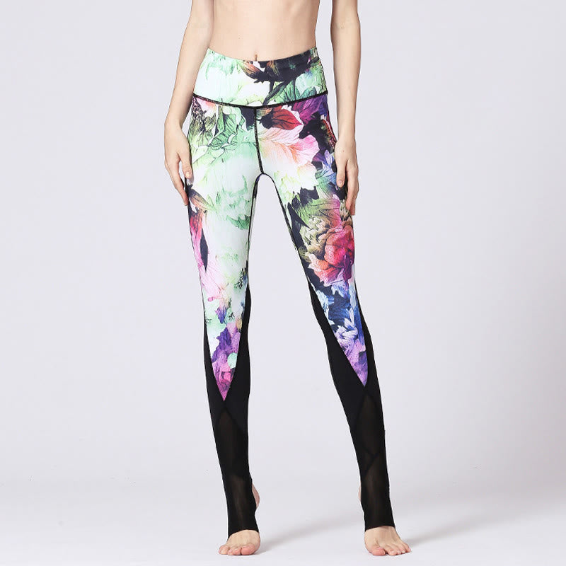 Leggings deportivos de yoga con estampado de flores de peonía rosa y Buddha Stones para mujer - image 9