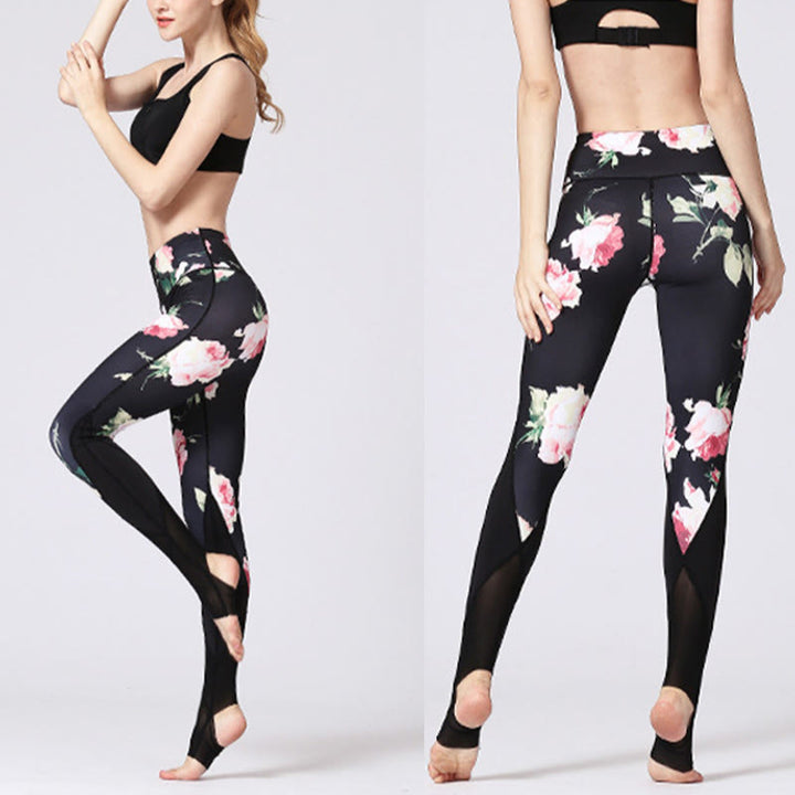 Leggings deportivos de yoga con estampado de flores de peonía rosa y Buddha Stones para mujer - image 7