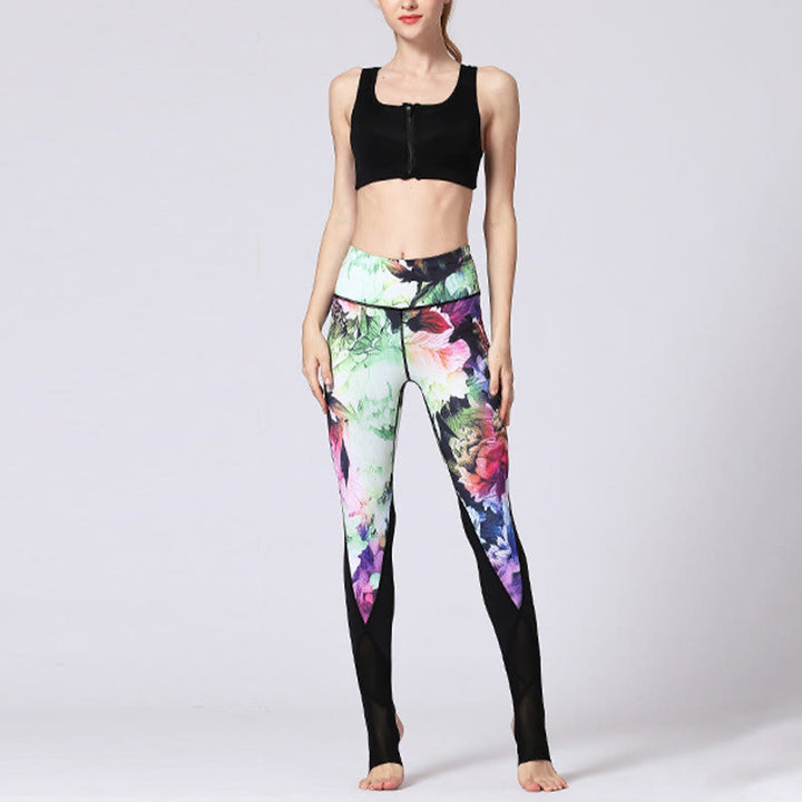 Leggings deportivos de yoga con estampado de flores de peonía rosa y Buddha Stones para mujer - image 14
