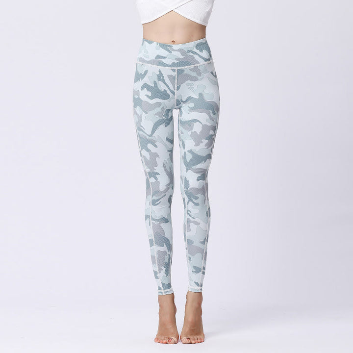 Leggings deportivos de cintura alta con estampado de camuflaje Buddha Stones para mujer - Blanco Verde Claro - US8-10, UK/AU12-14, EU40-42 (XL) - image 12