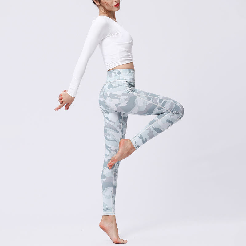 Leggings deportivos de cintura alta con estampado de camuflaje Buddha Stones para mujer - image 15