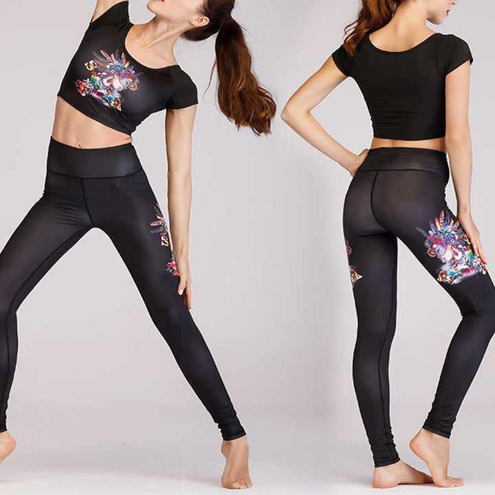 Conjunto de 2 piezas de pantalones y parte superior con estampado de degradado de color de chica misteriosa de mundo submarino con Buddha Stones , conjuntos de yoga para mujer para fitness y deportes - Chica misteriosa negra - US12，UK/AU16，EU44 (XL)  - image 3