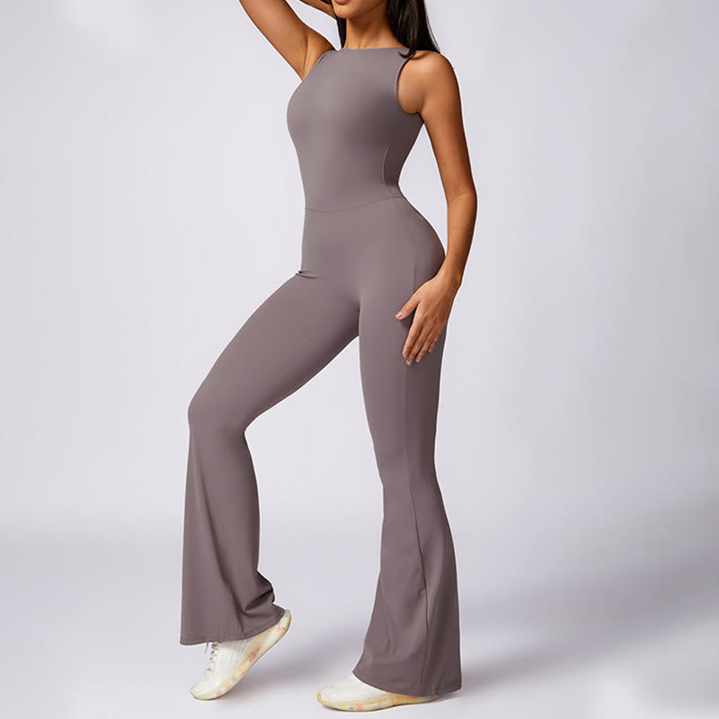 Buddha Stones Mono informal sin mangas para mujer, pantalones acampanados, mono deportivo para fitness y yoga - image 1