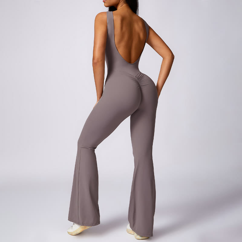 Buddha Stones Mono informal sin mangas para mujer, pantalones acampanados, mono deportivo para fitness y yoga - image 3