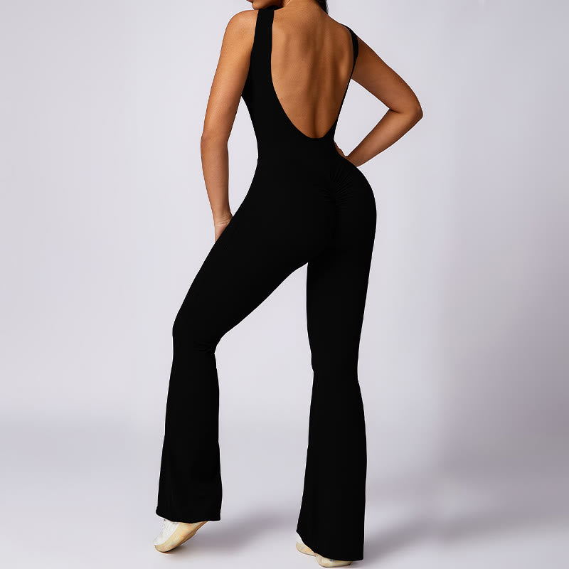 Buddha Stones Mono informal sin mangas para mujer, pantalones acampanados, mono deportivo para fitness y yoga - image 10