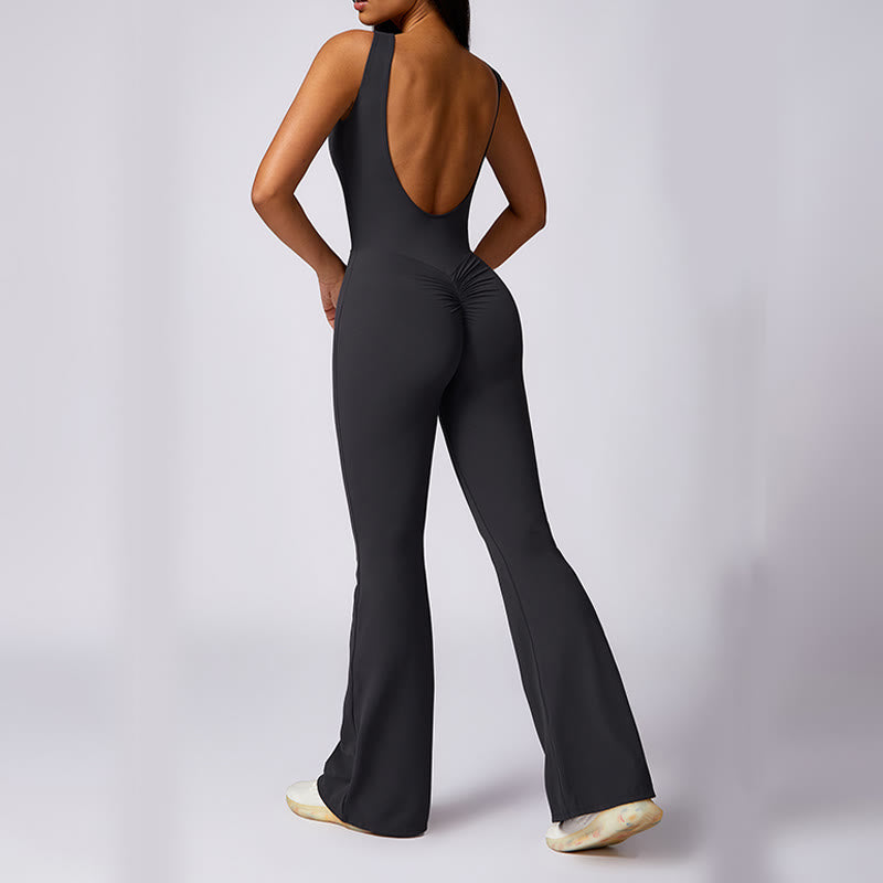 Buddha Stones Mono informal sin mangas para mujer, pantalones acampanados, mono deportivo para fitness y yoga - image 17